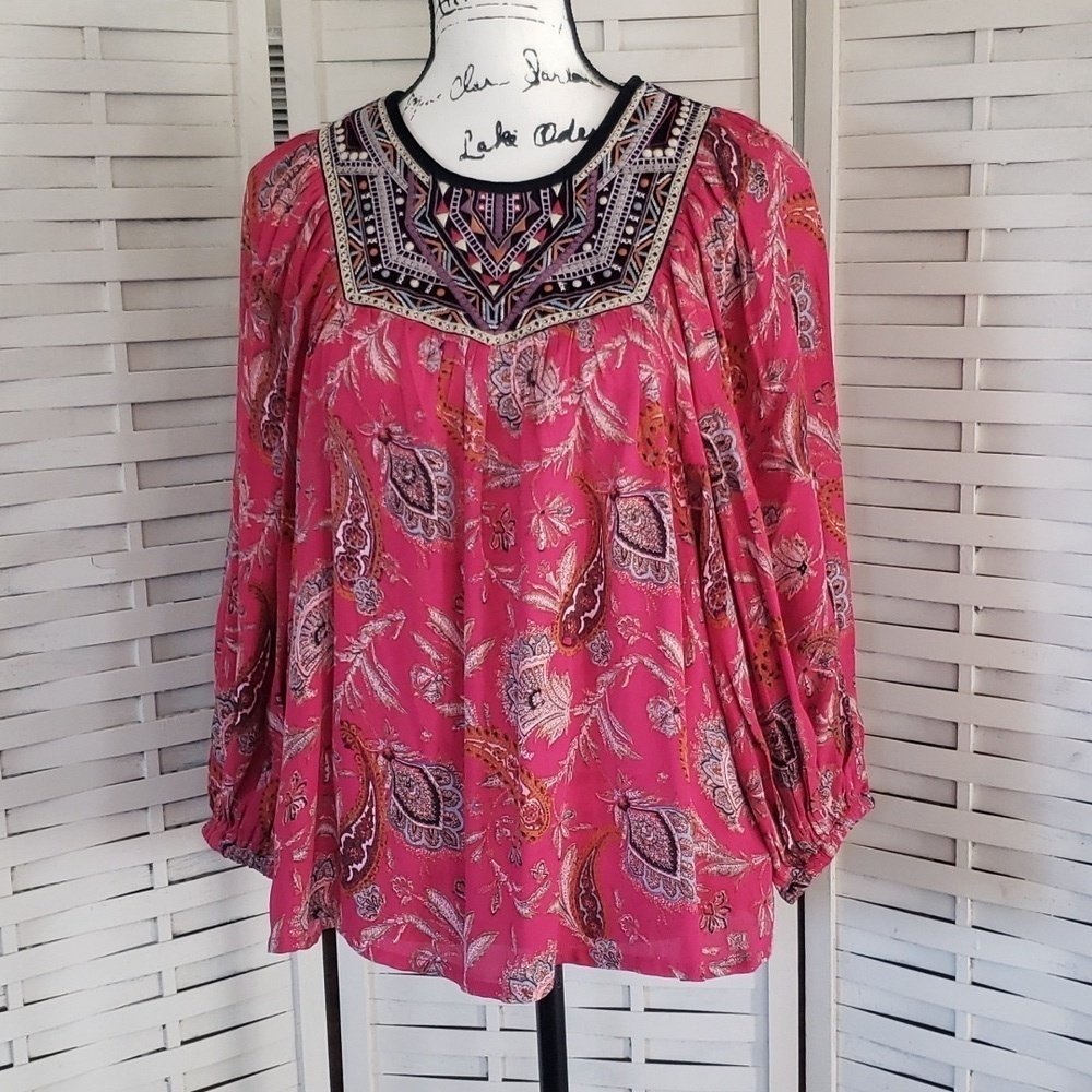 Monsoon pink and black oversized embroidery wide sleeves tunic top size S